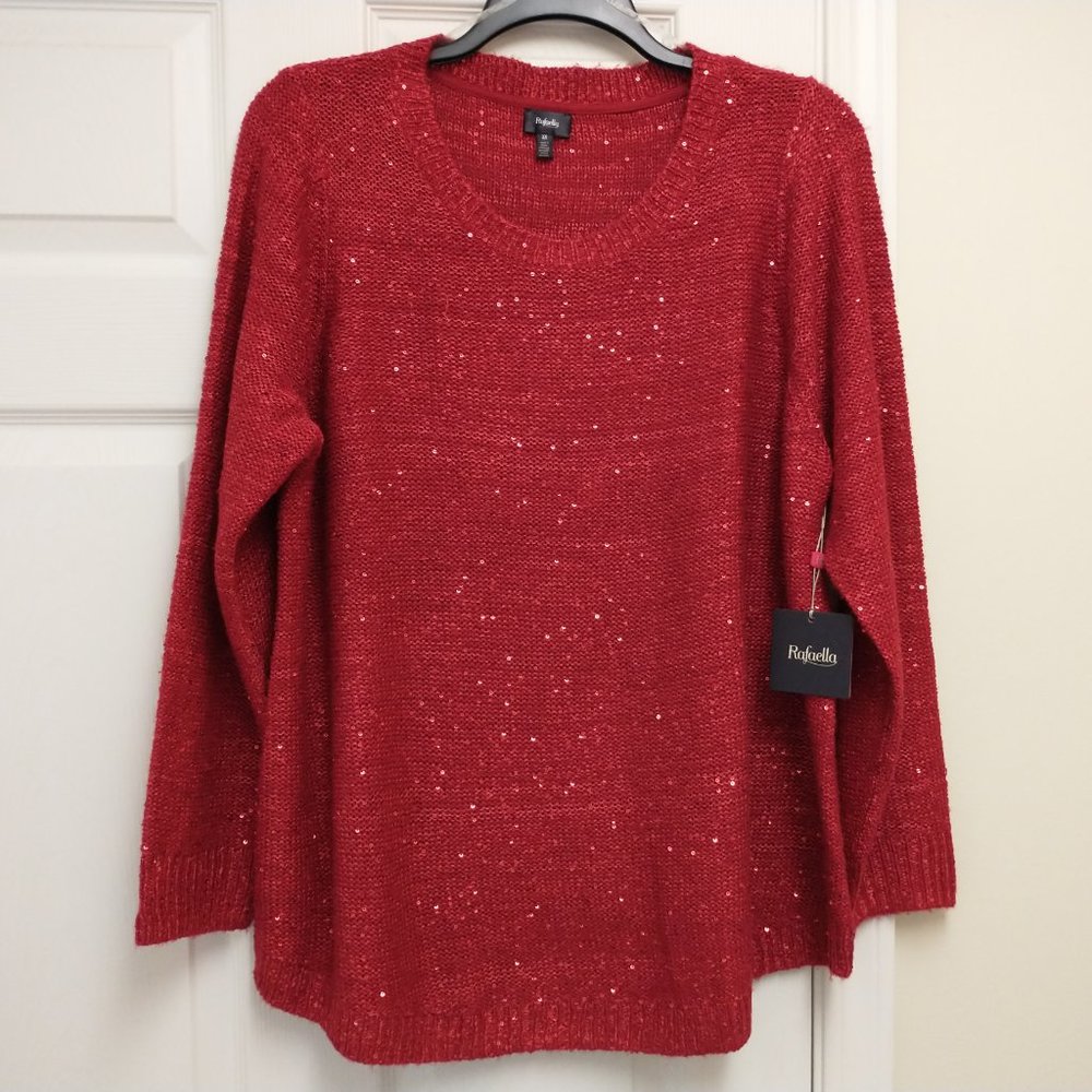 NWT Rafaella Women's Ruby Red Shimmery Sequined Long Sleeve Sweater SIZE 3X